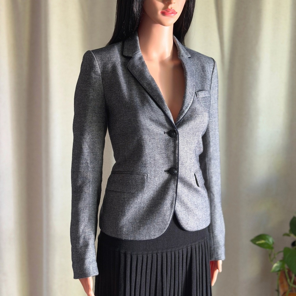 Gap Academy Blazer Grey Herringbone Wool Blend Elbow Patches 2 Dark Academia